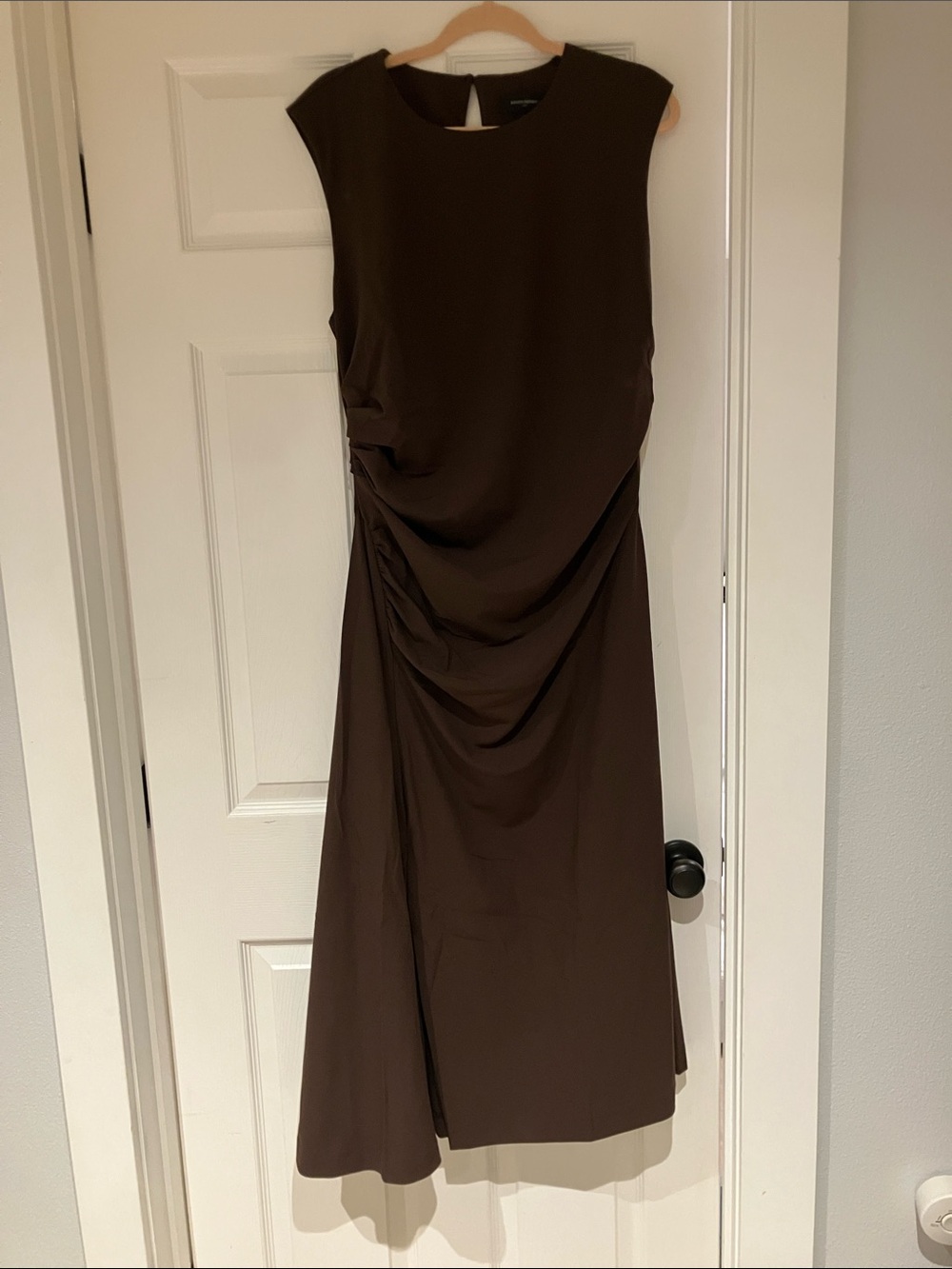 Banana Republic Factory Brown Sleeveless Midi Dress with Draped Side